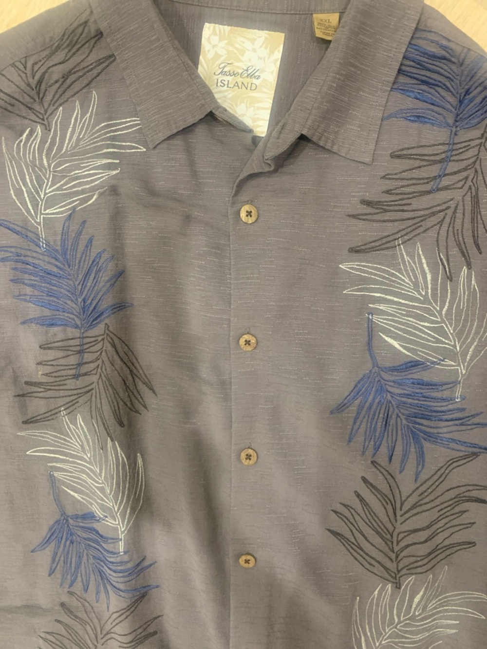 Tasso Elba Men’s Gray Short-Sleeve Embroidered Palm Shirt
